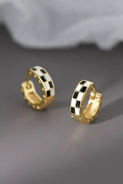 Gold Checkerboard Hoop Earrings | Plaid Design Copper Hoops - Femstylo