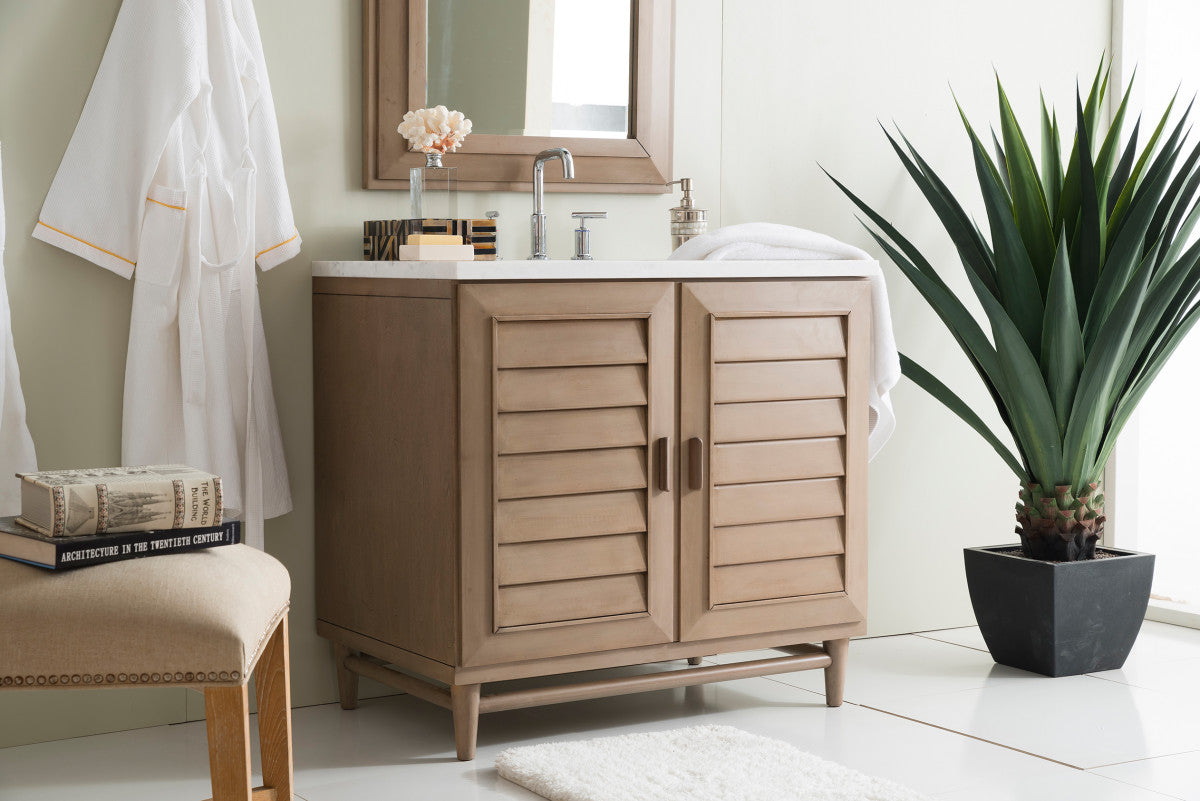 Portland 36" Single Vanity Cabinet, Whitewashed Walnut