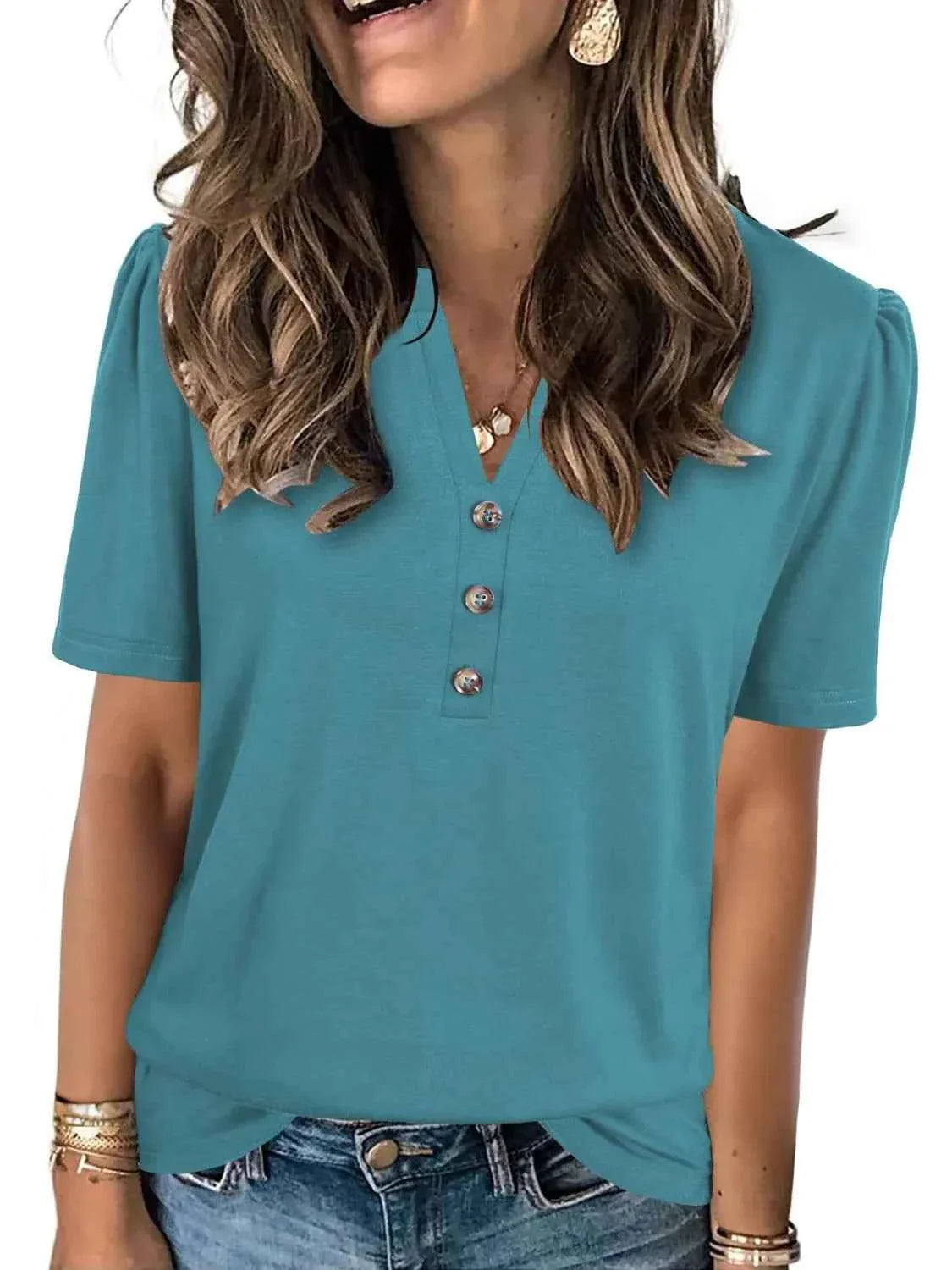 Notched Short Sleeve Women's T-Shirt - Stylish and Comfortable Design