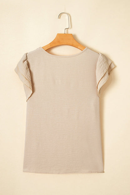 Aqua Ruffle Sleeve Blouse - Clearly Aqua Solid Color Crinkled Top