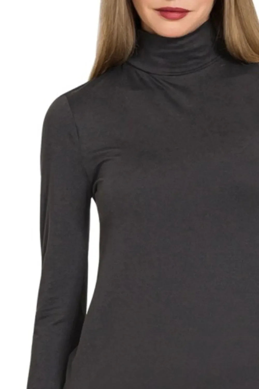 Zenana Premium Microfiber Mock Neck Top in Black