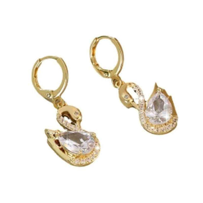 Sweet Rhinestone Swan Earrings for Women - Fashion Jewelry