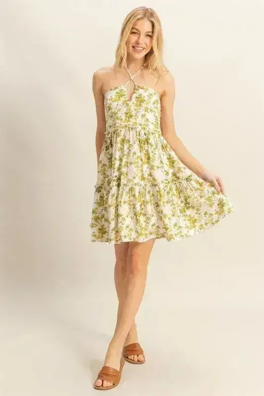 HYFVE Floral Halter Dress – Tiered Mini with Adjustable Ties