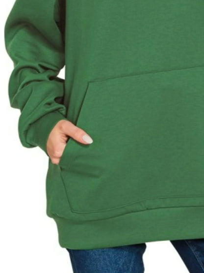 Zenana Oversized Scuba Hoodie with Kangaroo Pocket in Dark Green