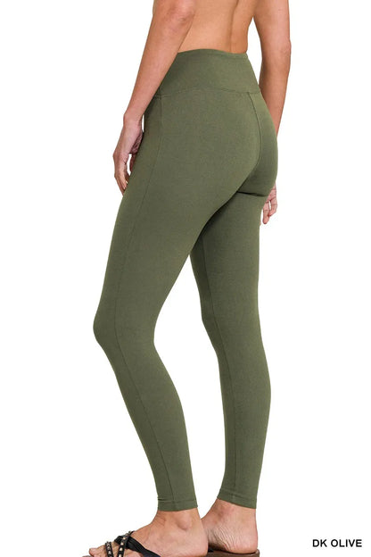 Zenana Microfiber Waistband Leggings in Olive
