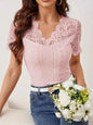 Lace Trim Eyelet Embroidered Summer T Shirt