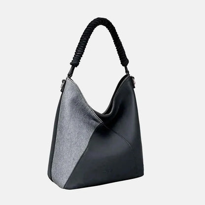 David Jones PU Leather Handbag with Woven Handle