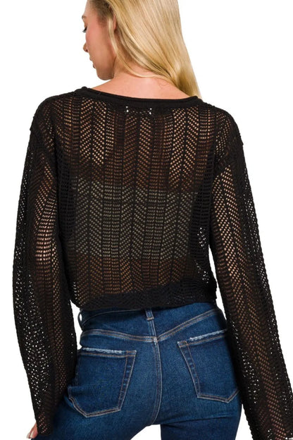 Zenana Open Knit Cropped Sweater