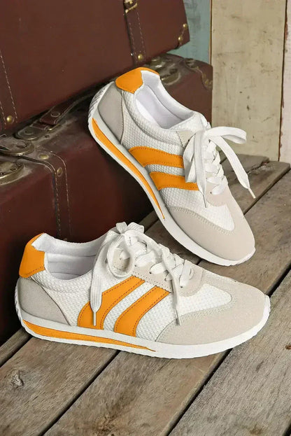 Yellow Patchwork Sneakers - Microfiber Breathable Shoes - Wholesale Comfort