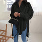 Women's Loose-Fit Long Sleeve Shirt with Side Slit Tie Detail - Stylish Button-Down Blouse