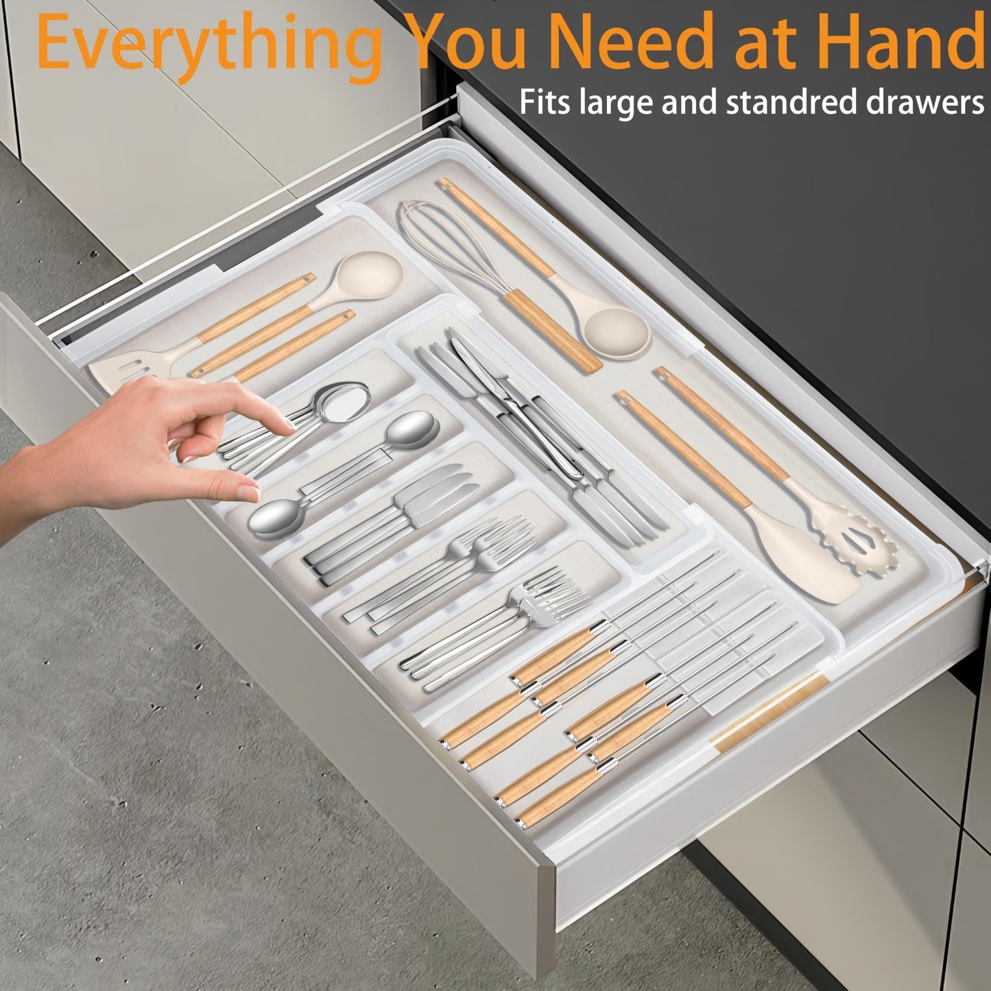 1pc Expandable Silverware Organizer with 2 Knife Blocks - BPA-Free