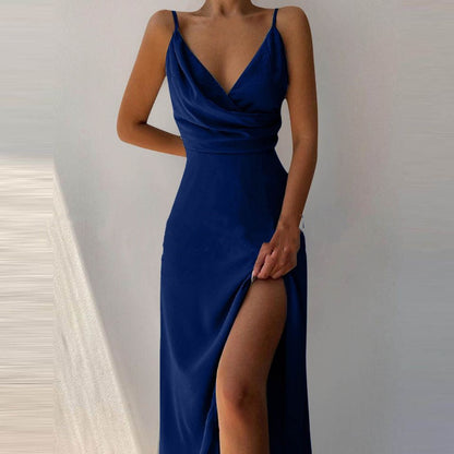 V-neck Slit Sling Dress - Summer Fashion Sexy Slim Suspender Dresses for Women