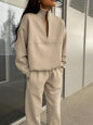 Long-sleeved Sports Sweatsuit Stand-up Collar Zip-up Top And Elastic Band Trousers With Pocket