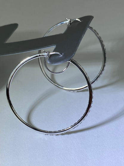 Zales 1/2 CT. T.W. Baguette and Round Diamond Alternating Hoop Earrings in 10K White Gold New