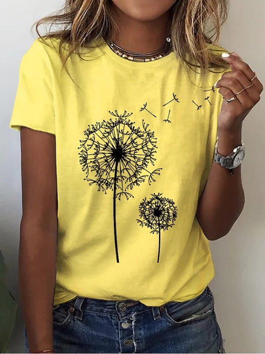 Dandelion Print Sleeveless Tank Top Polyester Women's Knit Tee