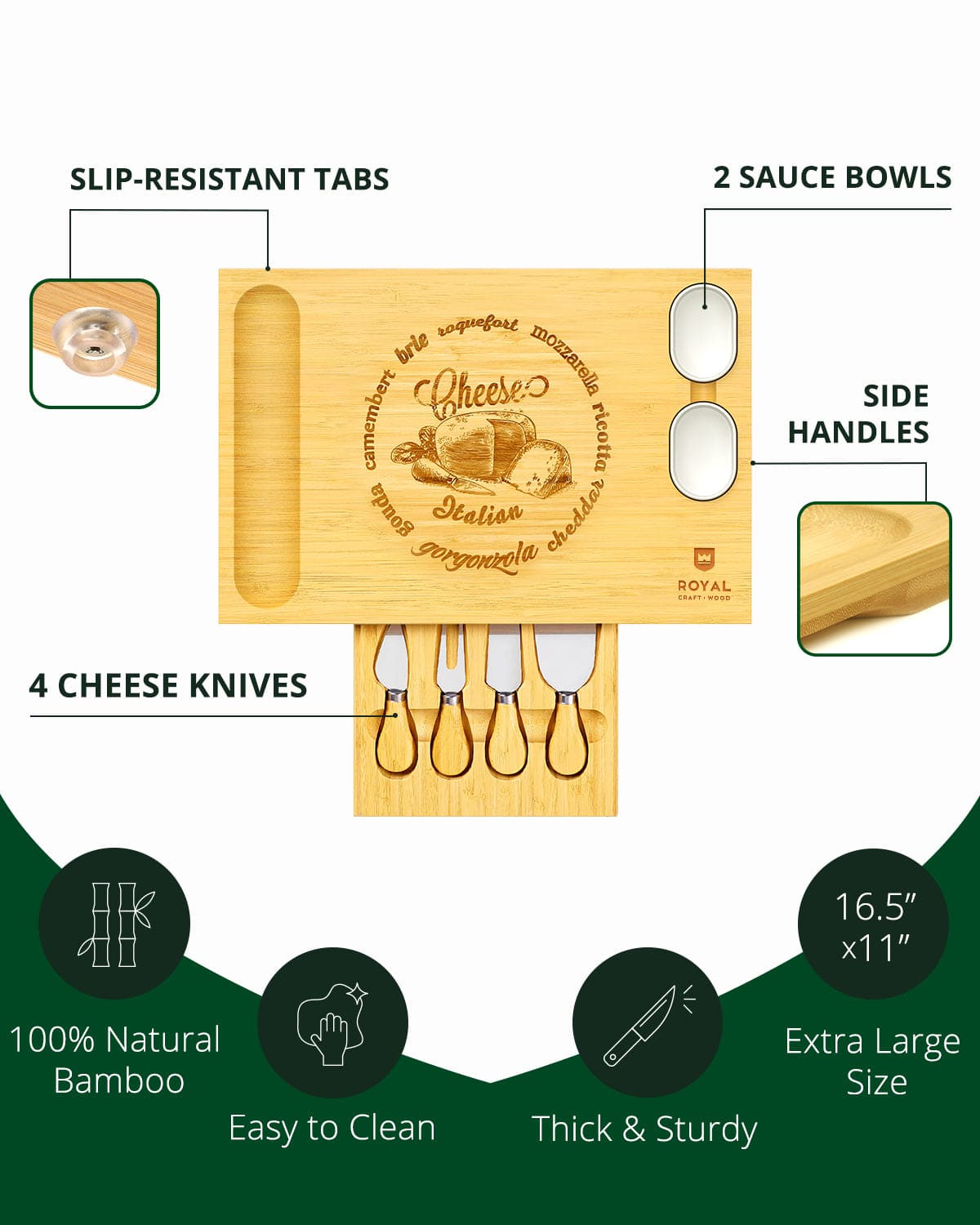 Cheese Board Set w/knives, 16.5“x11”