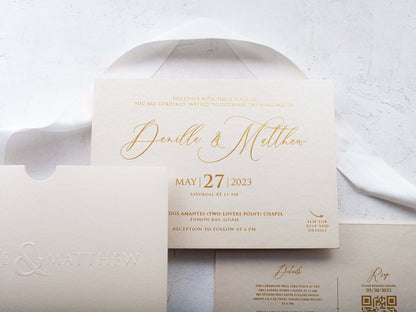 Ivory and Gold Embossed Wedding Invitations