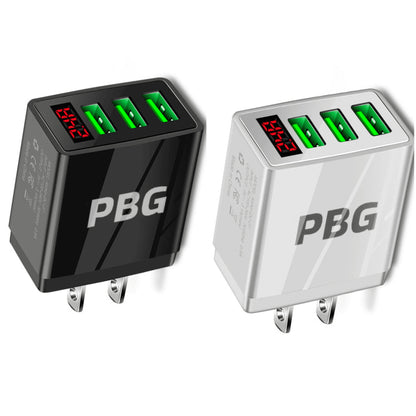 3-Port USB Quick Wall Charger with LED Voltage Display - Safe & Fast Charging