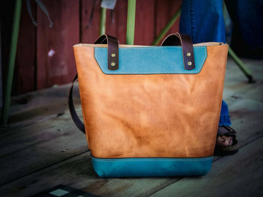 The Naomi Leather Tote Bag - Ocean Tide