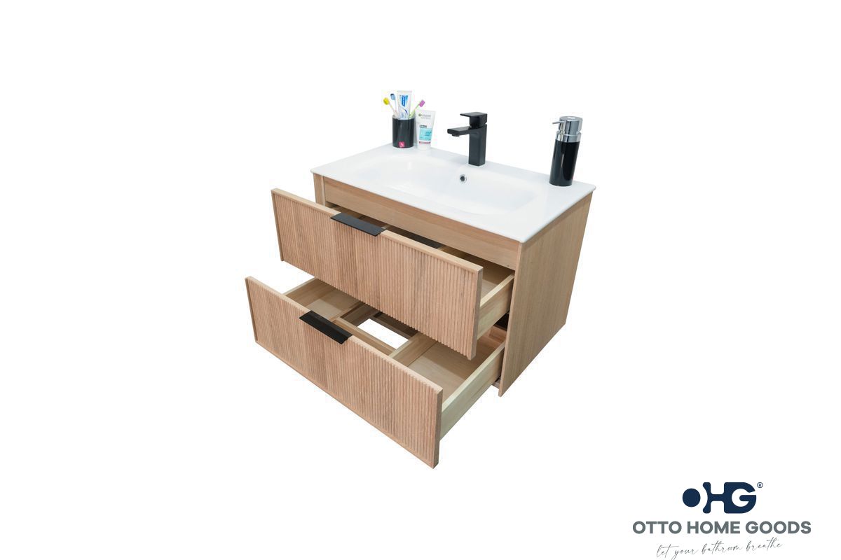 Sorrento 36" Natural Oak Floating Bathroom Vanity with Integrated Sink