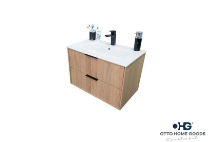Sorrento 36" Natural Oak Floating Bathroom Vanity with Integrated Sink
