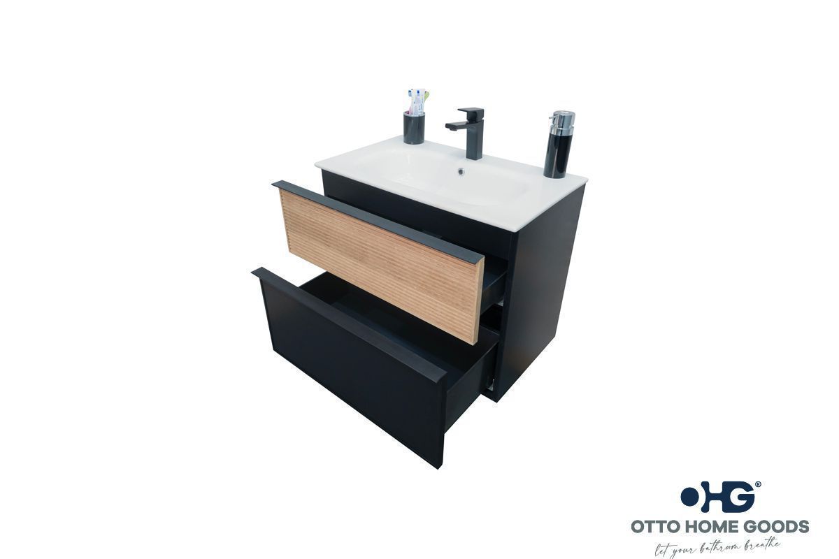 Ravello 24" Natural Black Floating Bathroom Vanity with Integrated Sink