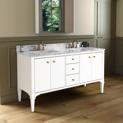 WOODBRIDGE Roma 61"x22"x38" Solid Wood Bath Vanity in Espresso with Gold Hardware and Carrara Marble Top with Pre-Drilled Hole for Single Hole Faucet, Roma-6021-Espresso+CAVT6122D-8