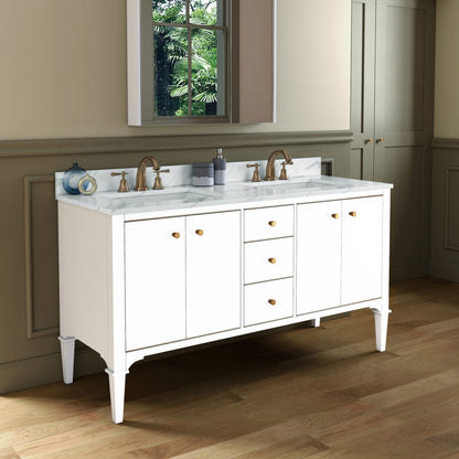 WOODBRIDGE Roma 61"x22"x38" Solid Wood Bath Vanity in Espresso with Gold Hardware and Fish Belly Engineered Stone Composite vanity top with 3 Pre-Drilled Holes, Roma-6021-Espresso+FBVT6122D-8