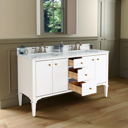 WOODBRIDGE Roma 61"x22"x38" Solid Wood Bath Vanity in Espresso with Gold Hardware and Fish Belly Engineered Stone Composite vanity top with 3 Pre-Drilled Holes, Roma-6021-Espresso+FBVT6122D-8