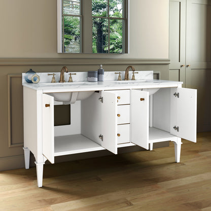 WOODBRIDGE Roma 61"x22"x38" Solid Wood Bath Vanity in Espresso with Gold Hardware and Fish Belly Engineered Stone Composite vanity top with 3 Pre-Drilled Holes, Roma-6021-Espresso+FBVT6122D-8