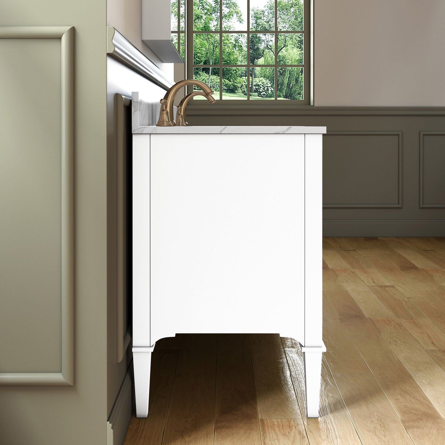 WOODBRIDGE Roma 61"x22"x38" Solid Wood Bath Vanity in Espresso with Gold Hardware and Fish Belly Engineered Stone Composite vanity top with 3 Pre-Drilled Holes, Roma-6021-Espresso+FBVT6122D-8