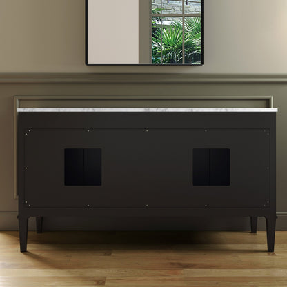 WOODBRIDGE Roma 61"x22"x38" Solid Wood Bath Vanity in Espresso with Gold Hardware and Carrara Marble Top with Pre-Drilled Hole for Single Hole Faucet, Roma-6021-Espresso+CAVT6122D-8