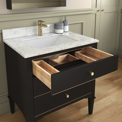 WOODBRIDGE Roma 61"x22"x38" Solid Wood Bath Vanity in Espresso with Gold Hardware and Fish Belly Engineered Stone Composite vanity top with 3 Pre-Drilled Holes, Roma-6021-Espresso+FBVT6122D-8