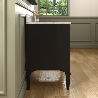 WOODBRIDGE Roma 61"x22"x38" Solid Wood Bath Vanity in Espresso with Gold Hardware and Fish Belly Engineered Stone Composite vanity top with 3 Pre-Drilled Holes, Roma-6021-Espresso+FBVT6122D-8