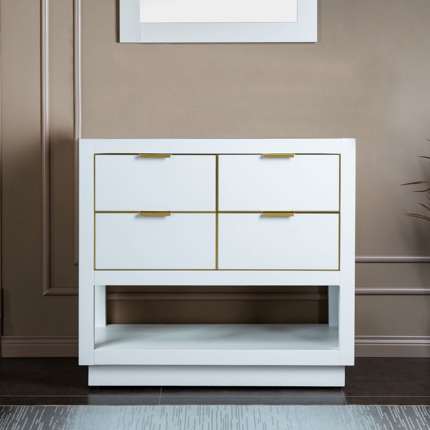 WOODBRIDGE Venice 42"x21"x33" Solid Wood Bath Vanities Cabinet Only with Drawers in White and Gold Hardware, Venice-4221-White-G
