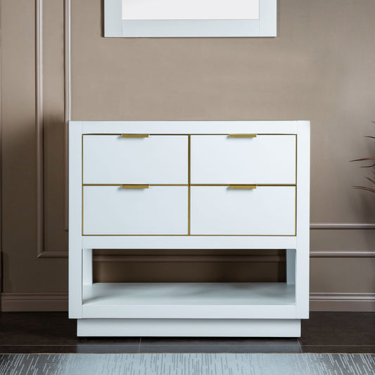 WOODBRIDGE Venice 42"x21"x33" Solid Wood Bath Vanities Cabinet Only with Drawers in White and Gold Hardware, Venice-4221-White-G