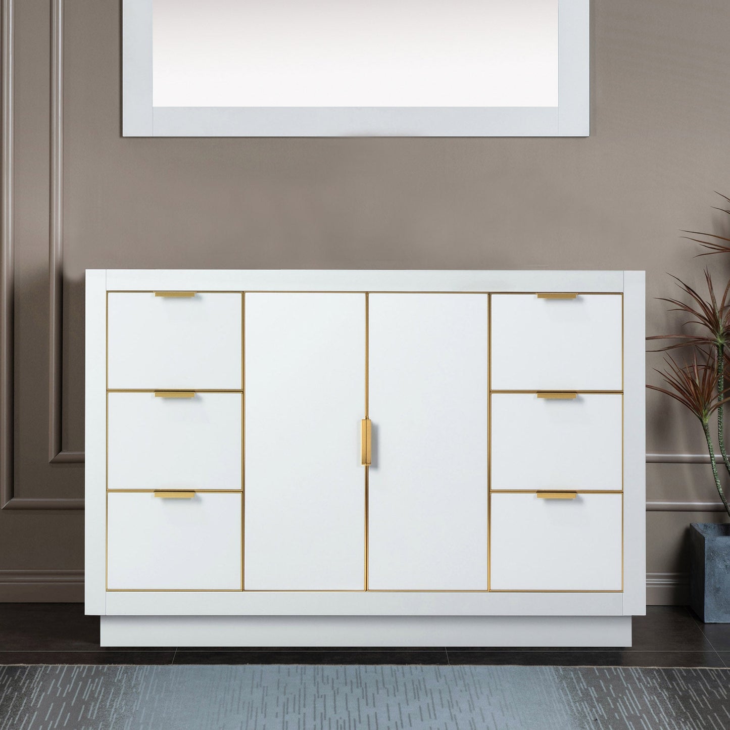 WOODBRIDGE Venice 48"x21"x33" Solid Wood Bath Vanities Cabinet Only with Drawers in White and Gold Hardware, Venice-4821-White-G