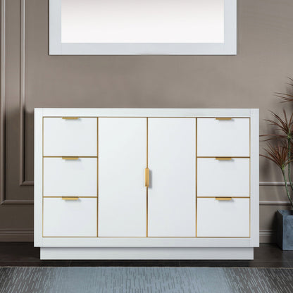 WOODBRIDGE Venice 48"x21"x33" Solid Wood Bath Vanities Cabinet Only with Drawers in White and Gold Hardware, Venice-4821-White-G