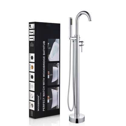 WOODBRIDGE F0001BNRD Contemporary Single Handle Floor Mount Freestanding Tub Filler Faucet with Hand shower