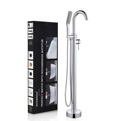 WOODBRIDGE WOODBRIDGEE Contemporary Single Handle Floor Mount Freestanding Tub Filler Faucet with Hand Shower