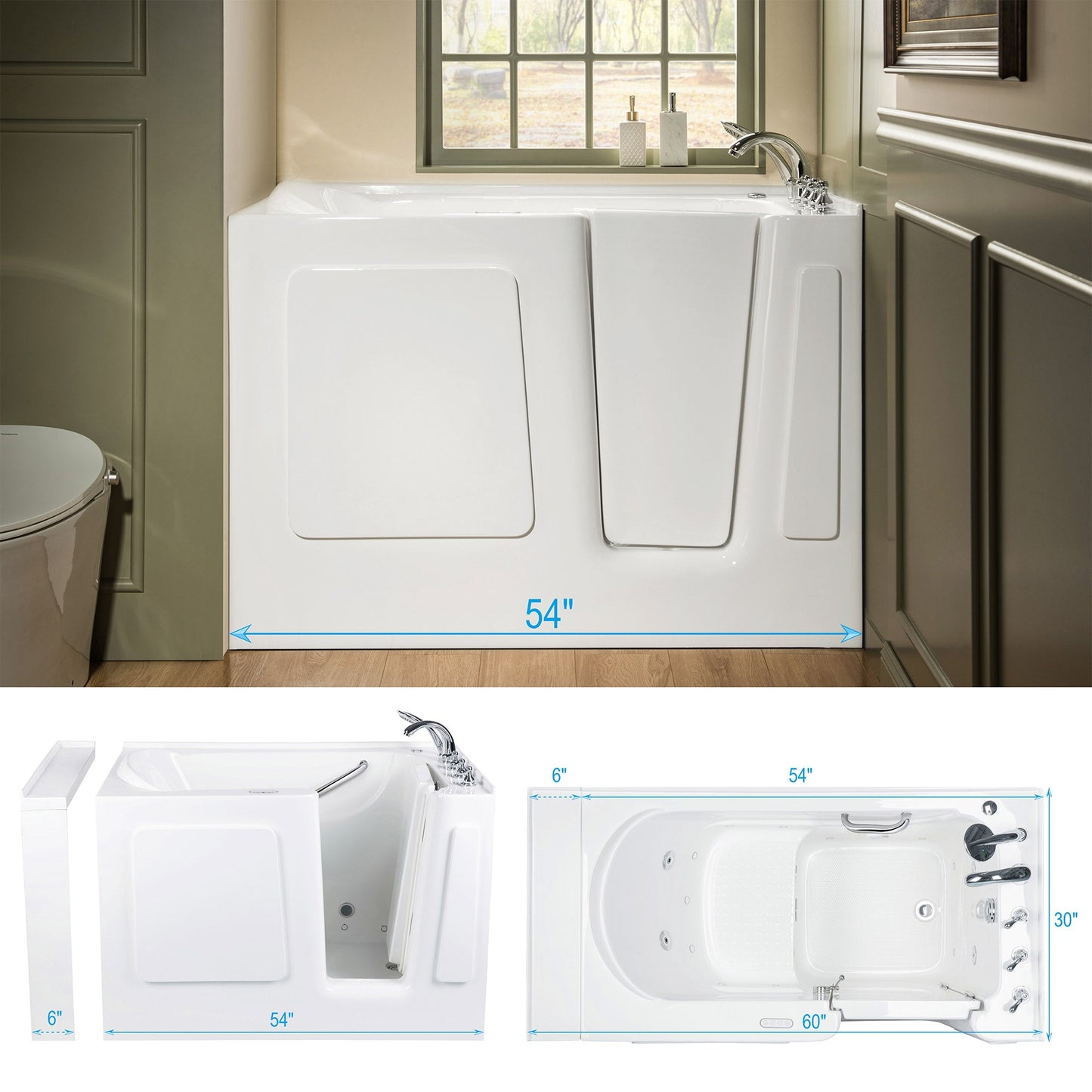 WOODBRIDGE 54 in. x 30 in. Right Hand Walk-In Air & Whirlpool Jets Hot Tub
