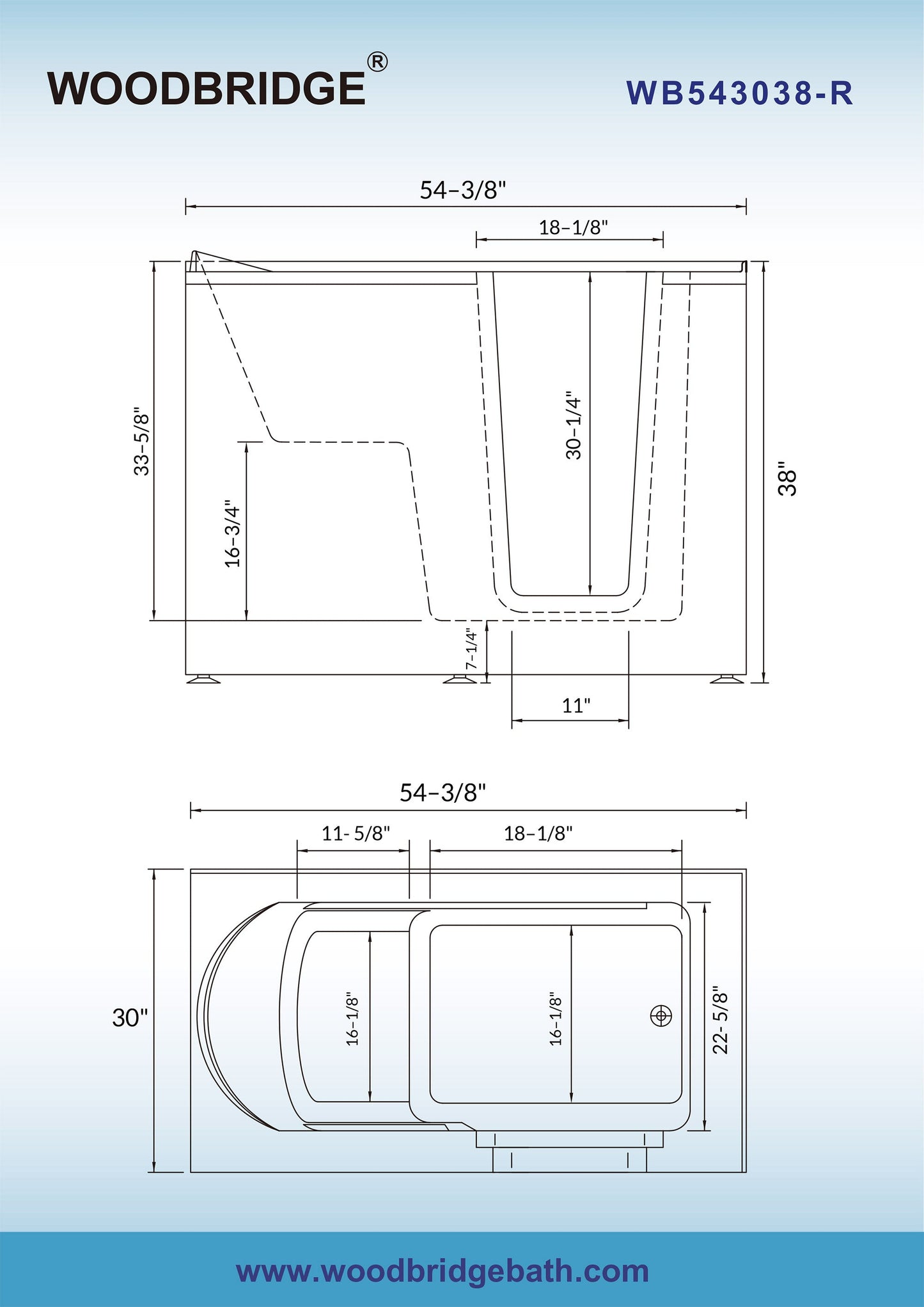 WOODBRIDGE 54 in. x 30 in. Right Hand Walk-In Air & Whirlpool Jets Hot Tub