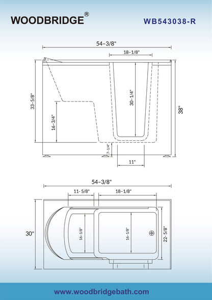 WOODBRIDGE 54 in. x 30 in. Right Hand Walk-In Air & Whirlpool Jets Hot Tub