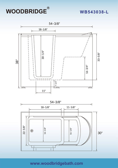 WOODBRIDGE 54 in. x 30 in. Left Hand Walk-In Air & Whirlpool Jets Hot Tub