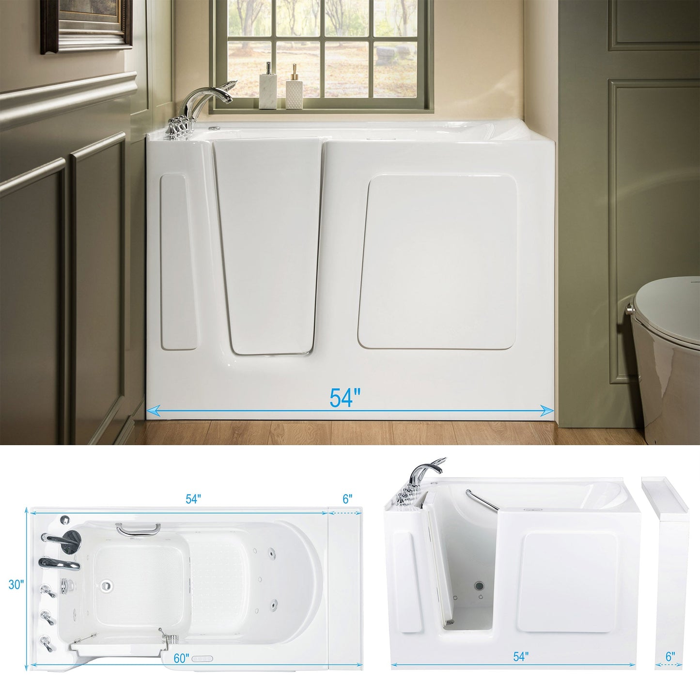 WOODBRIDGE 54 in. x 30 in. Left Hand Walk-In Air & Whirlpool Jets Hot Tub