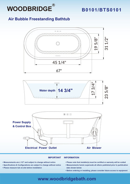 WOODBRIDGE 67" Contemporary Freestanding Acrylic Air Bubble Soaking Bathtub