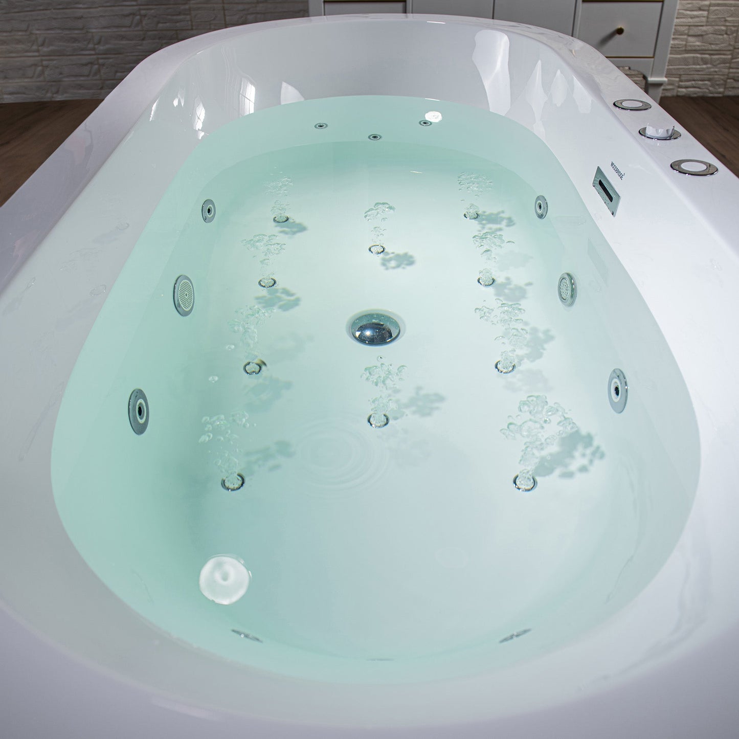 WOODBRIDGE 66-1/2" x 31-7/8" Whirlpool Water Jetted and Air Bubble Freestanding Heated Soaking Combination Bathtub, BJ200