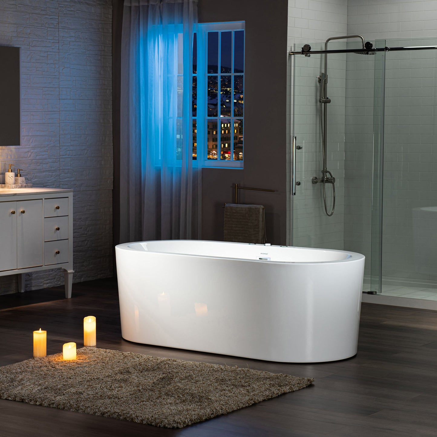 WOODBRIDGE 66-1/2" x 31-7/8" Whirlpool Water Jetted and Air Bubble Freestanding Heated Soaking Combination Bathtub, BJ200