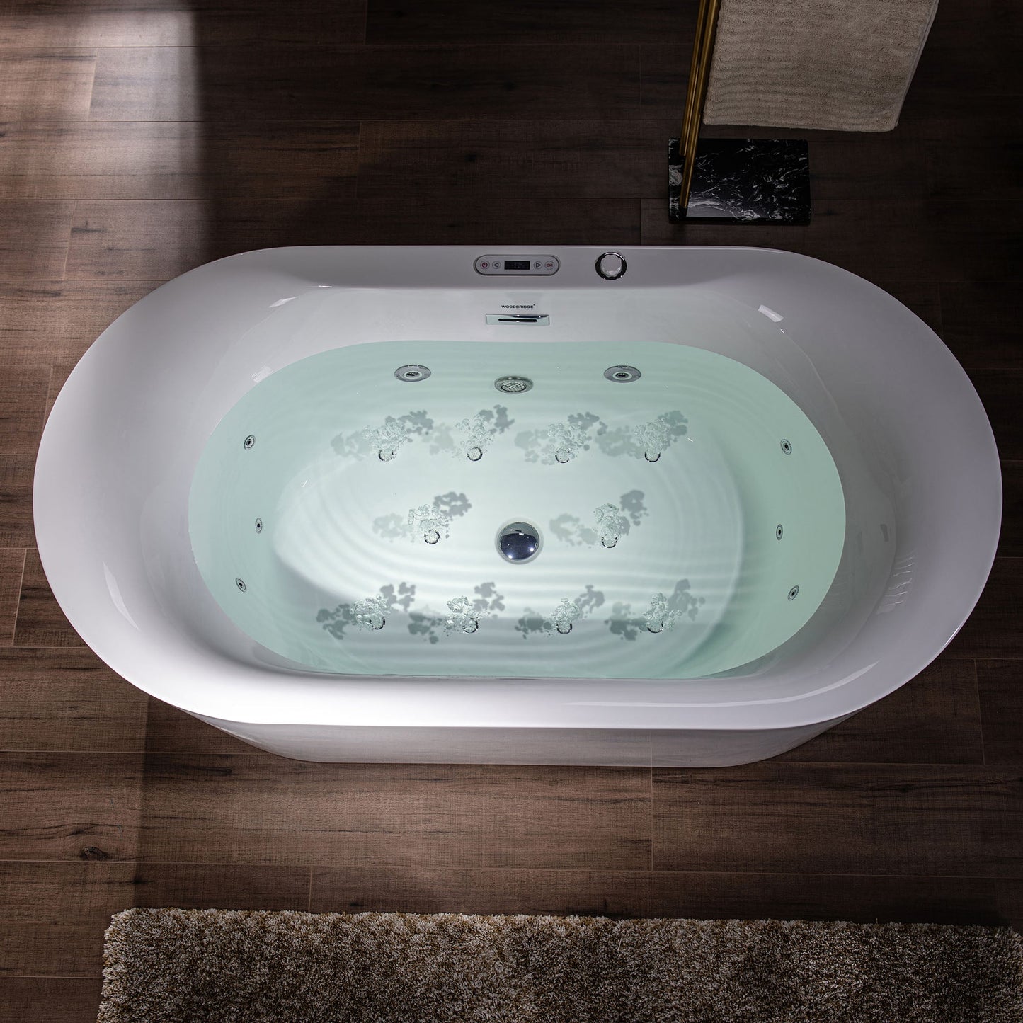 WOODBRIDGE 59" x 31-1/2" Whirlpool Water Jetted and Air Bubble Freestanding Heated Soaking Combination Bathtub with LED control panel