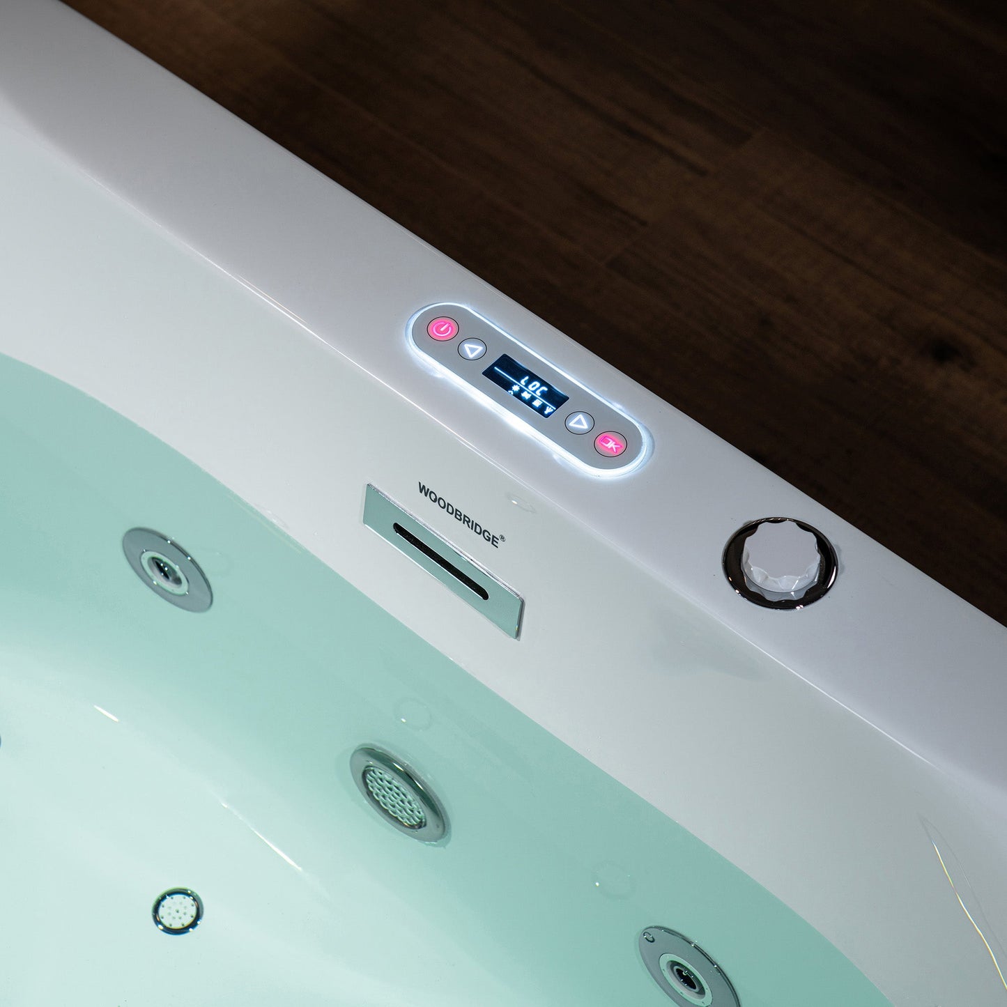 WOODBRIDGE 59" x 31-1/2" Whirlpool Water Jetted and Air Bubble Freestanding Heated Soaking Combination Bathtub with LED control panel